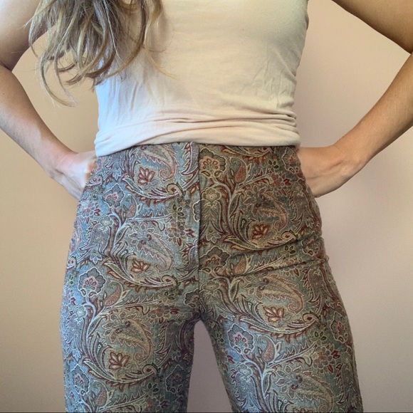 90s Vintage Cropped Patterned Dress Pants - Picture 2 of 10